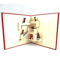 Handmade 3d Pop Up Card Cats On The Stairs Birthday Wedding Anniversary Valentine's Day Mother's Day Father's Day Gift